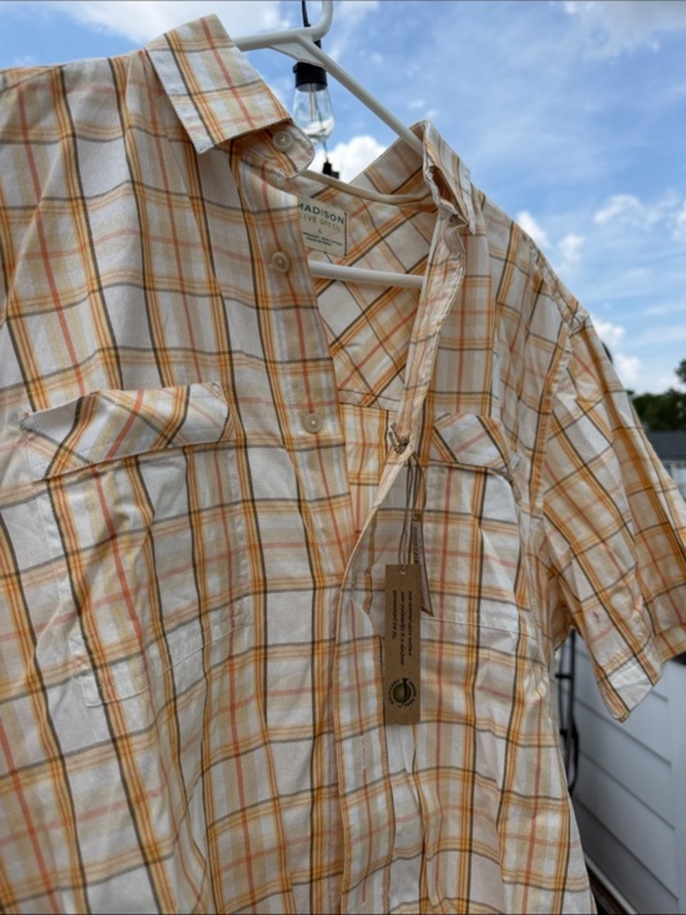 NWT Madison Men Orange Plaid Button Down Shirt